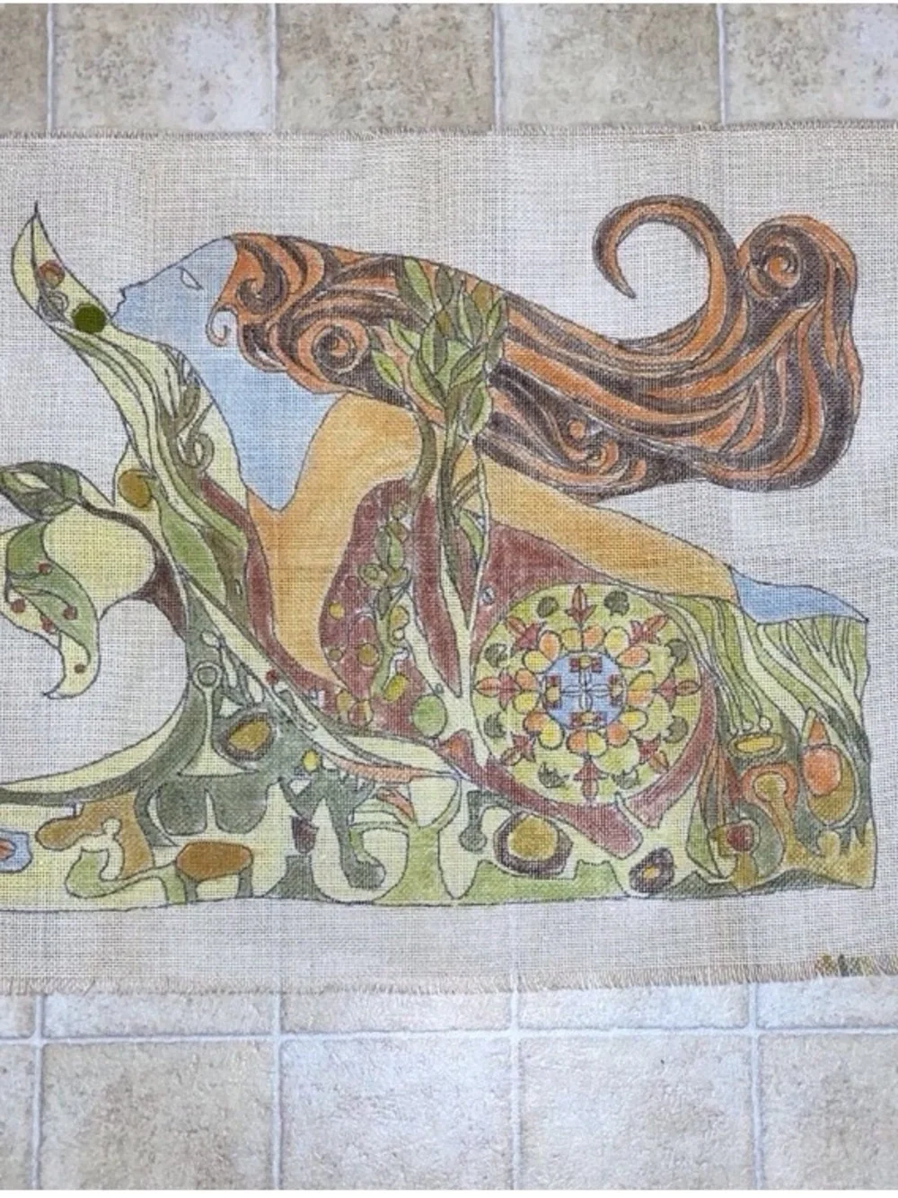 Bohemian Goddess Floral Tapestry Wall Hanging in Green, Orange & Blue